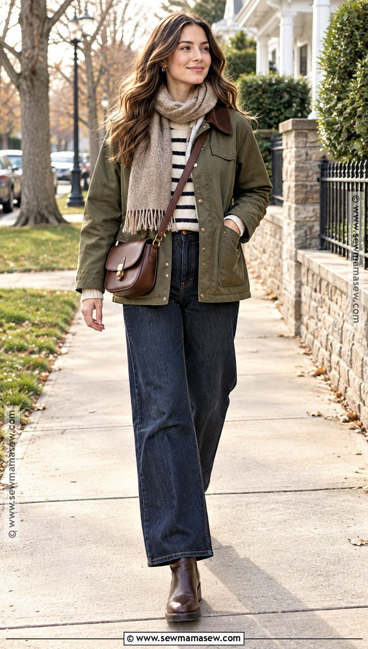 Barn Jacket And Wide Leg Jeans Outfit - 15 Fall Winter Fashion Trends 2425