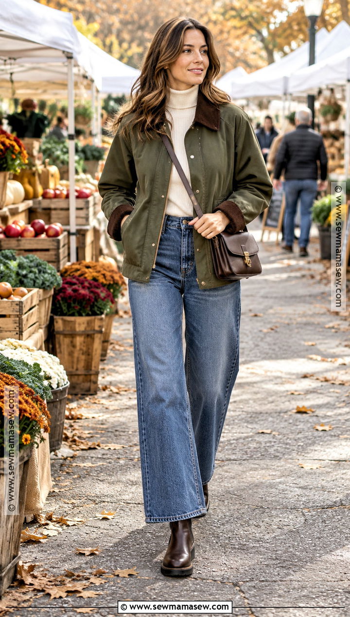 Barn Jacket And Wide Leg Jeans Outfit - 20 November Outfits Fall Casual