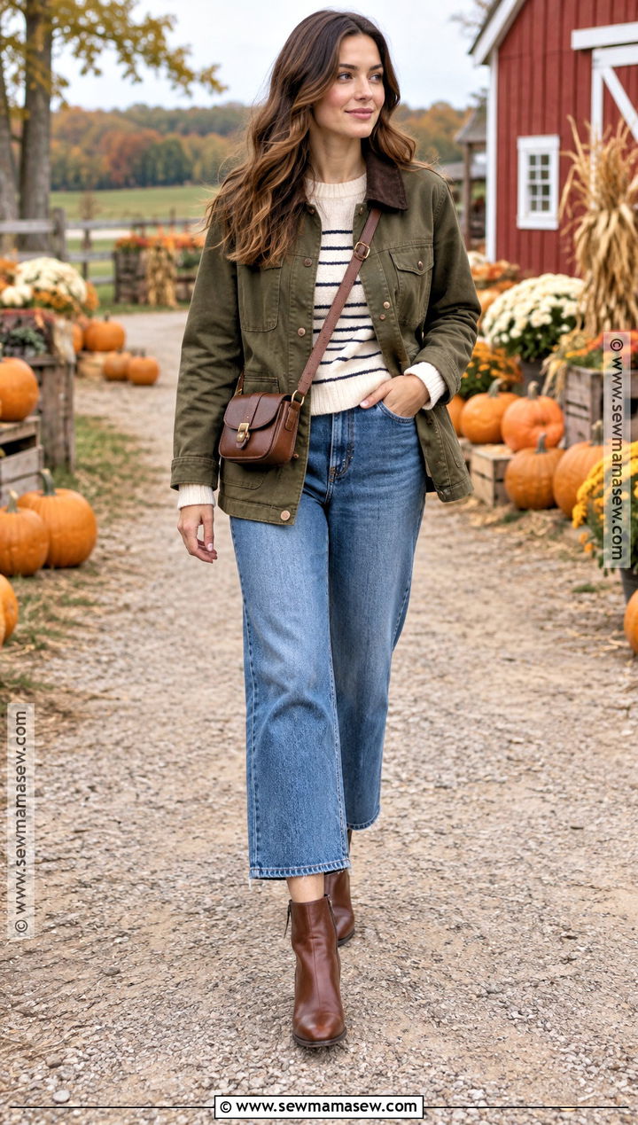 Barn Jacket And Wide Leg Jeans Pumpkin Patch Outfit - 25 pumpkin patch outfits