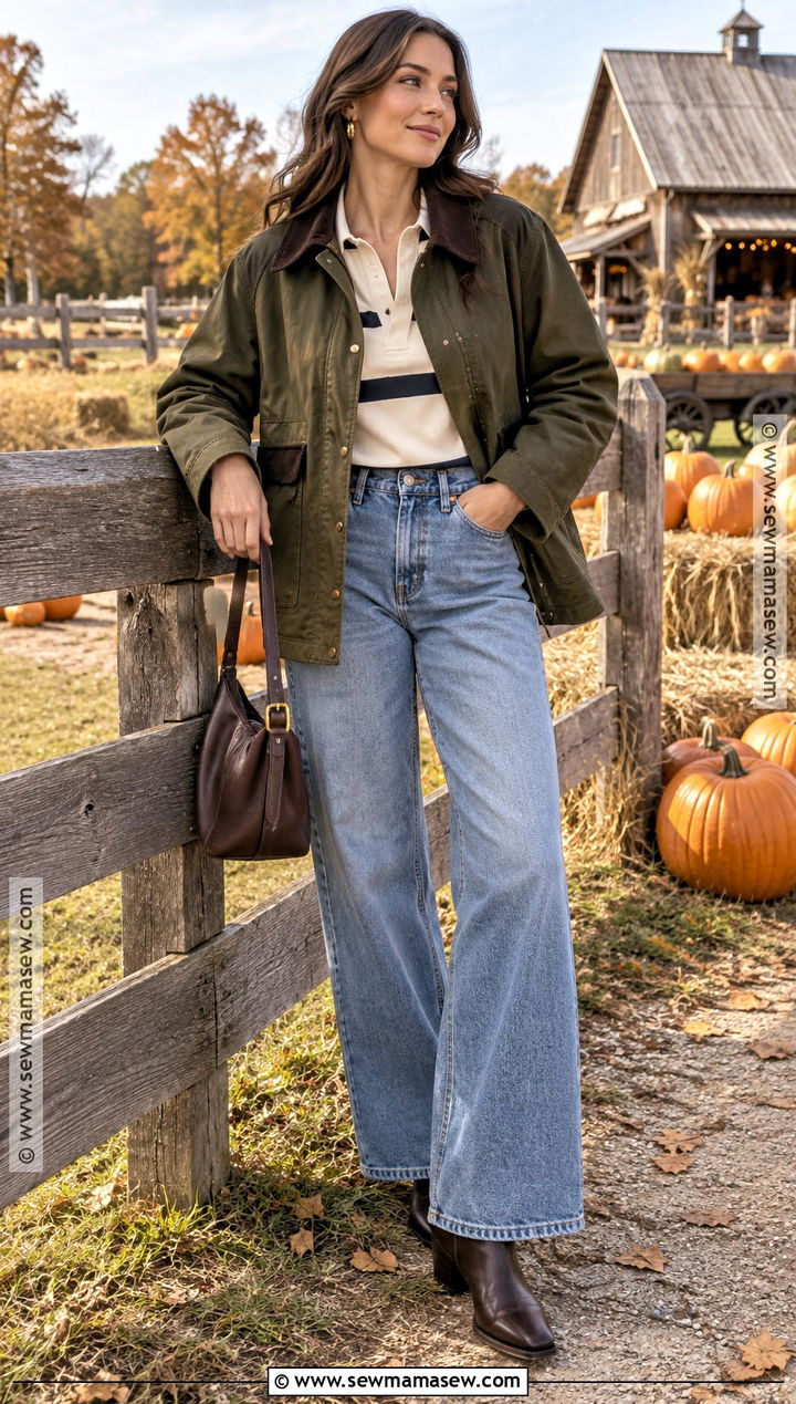Barn Jacket And Wide Leg Jeans Pumpkin Patch Outfit - 20 Pumpkin Patch Aesthetic Outfits