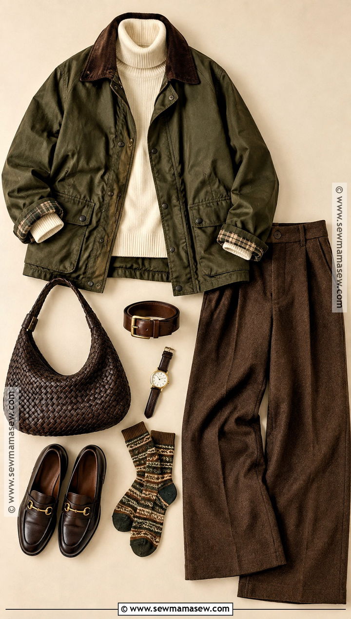 Barn Jacket And Wide Leg Trousers Flat Lay - 15 autumn fashion flat lay ideas