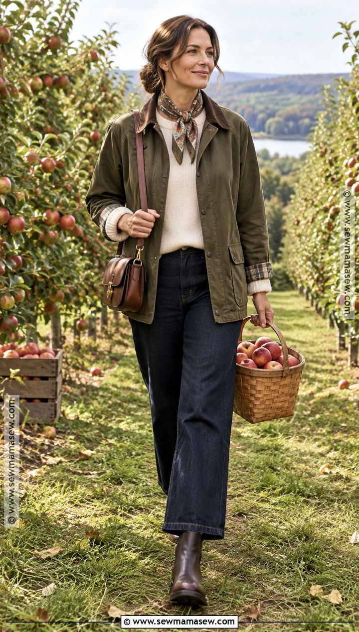 Barn Jacket Apple Picking Outfit With Wide Leg Jeans - 20 Apple Picking Outfits Fall