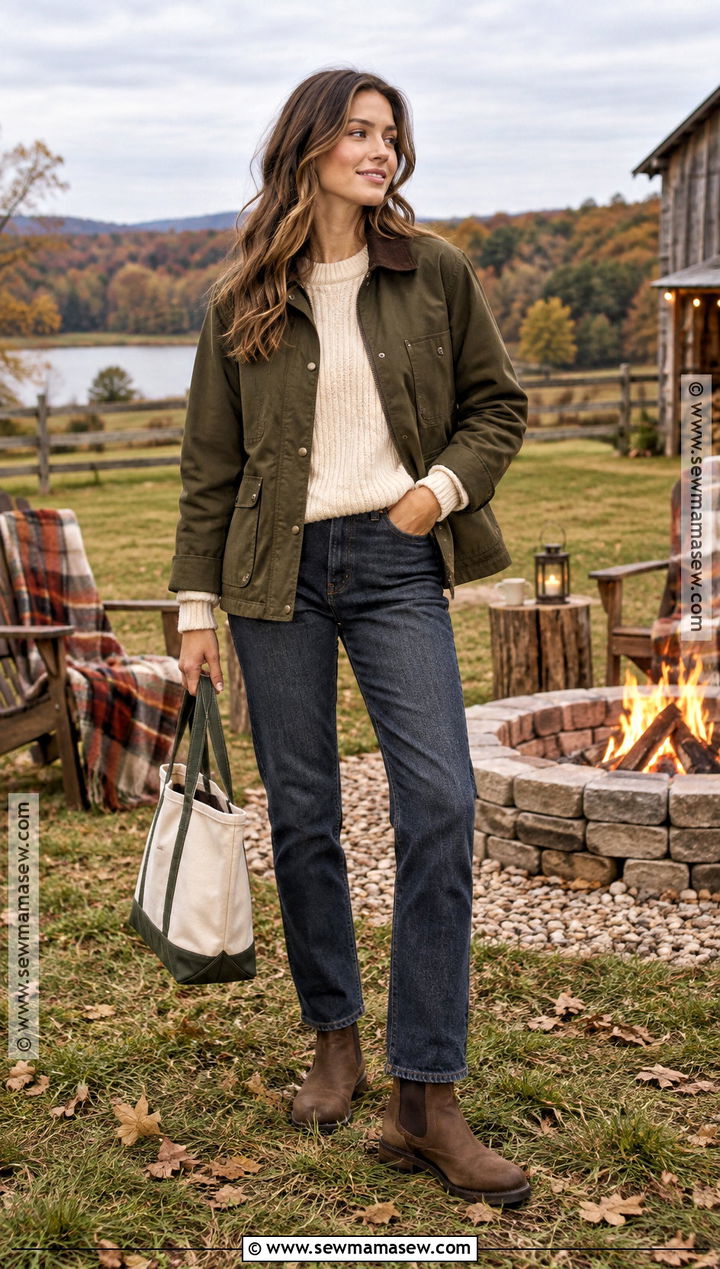Barn Jacket Bonfire Outfit With Dark Jeans - 20 bonfire outfit fall night ideas