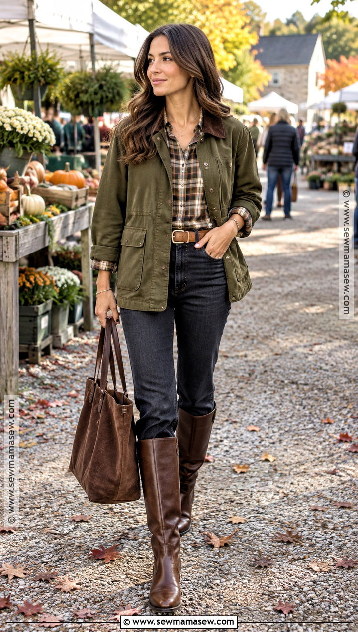 Barn Jacket Fall Outfit With Dark Jeans - 25 autumn fall outfits