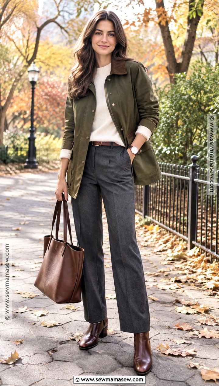 Barn Jacket Fall Outfit With Trousers - 15 chic fall fashion ideas