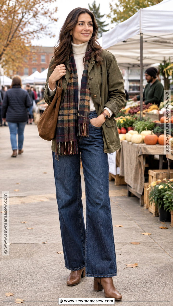 Barn Jacket Fall Outfit With Wide Leg Jeans - 15 fall outfit collage with accessories
