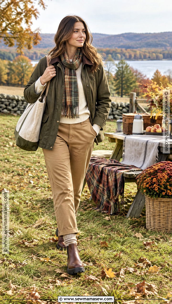 Barn Jacket Fall Picnic Outfit With Chinos And Boots - 20 picnic outfit fall ideas