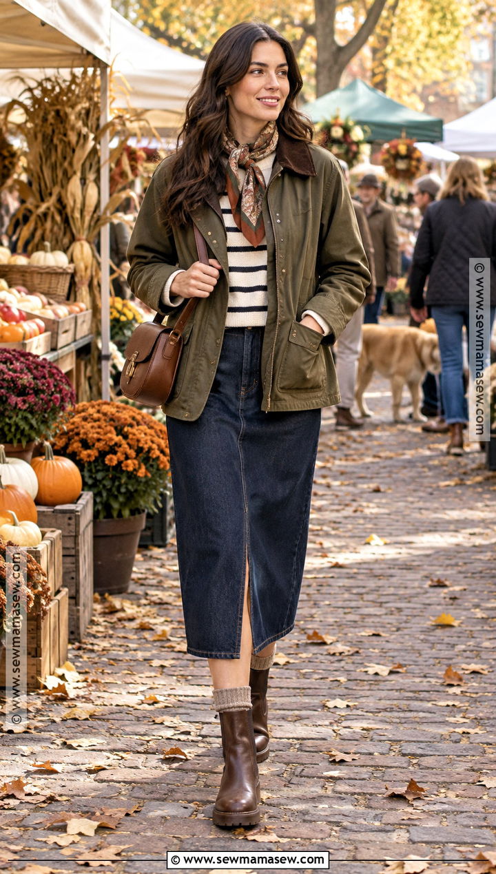 Barn Jacket Jean Midi Skirt And Chelsea Boots - 25 jean skirt fall outfits