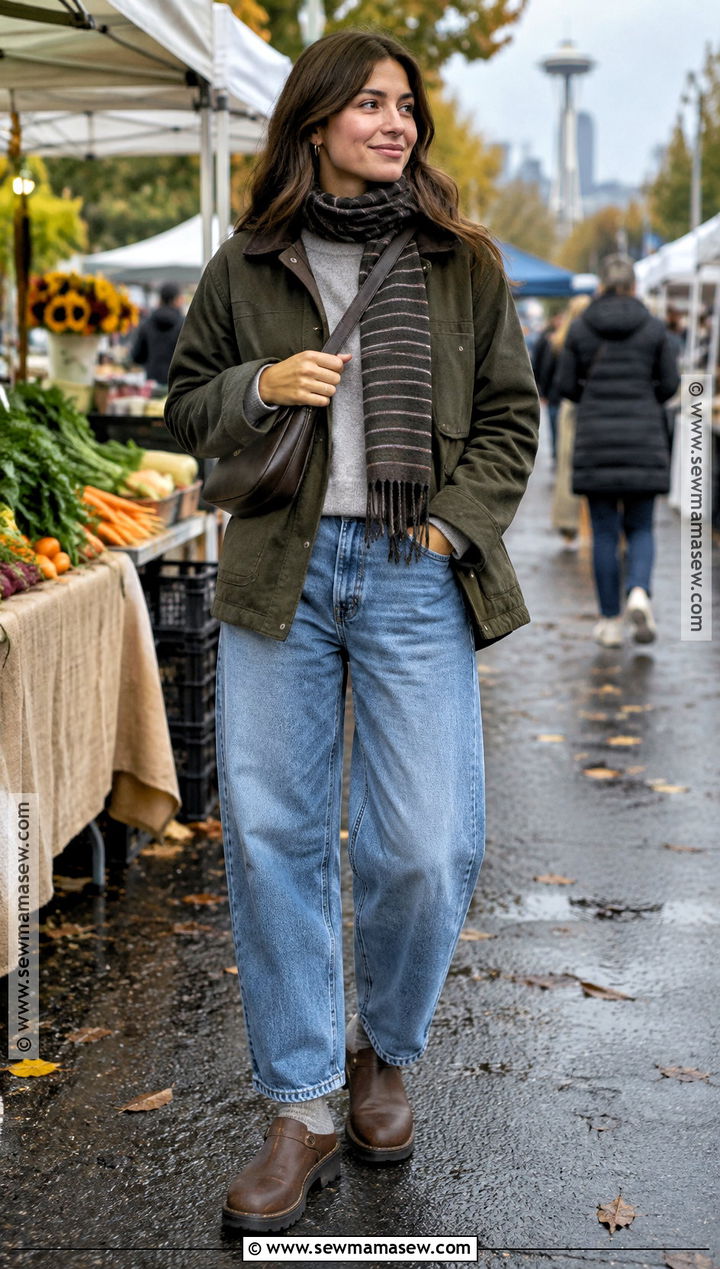Barn Jacket Sweatshirt And Barrel Jeans Seattle Fall Outfit - 20 Fall Seattle Outfits