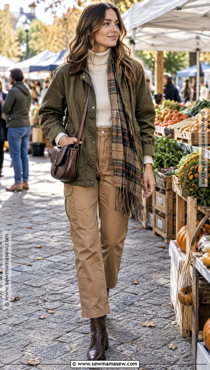 Barn Jacket Turtleneck And Cargo Pants Fall Outfit - 15 Outfit Inspo Fall And Winter Ideas