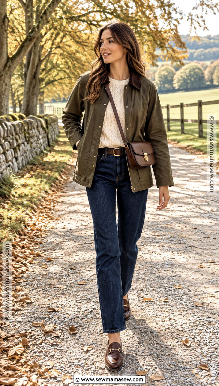 Barn Jacket With Cable Knit Sweater And Dark Jeans - 15 old money style women fall ideas 2026