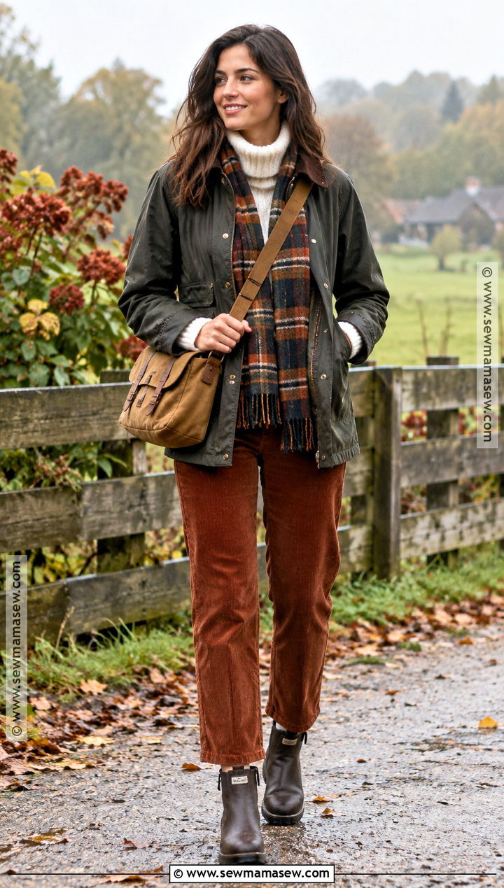 Barn Jacket With Corduroy Pants And Rain Boots - 20 rainboots outfit fall ideas