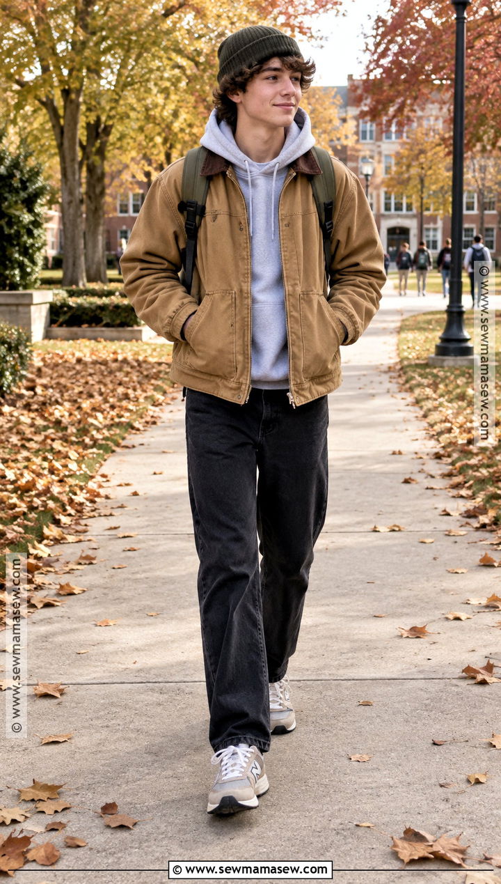 Barn Jacket With Hoodie And Black Jeans - 15 cute fall clothes for teens