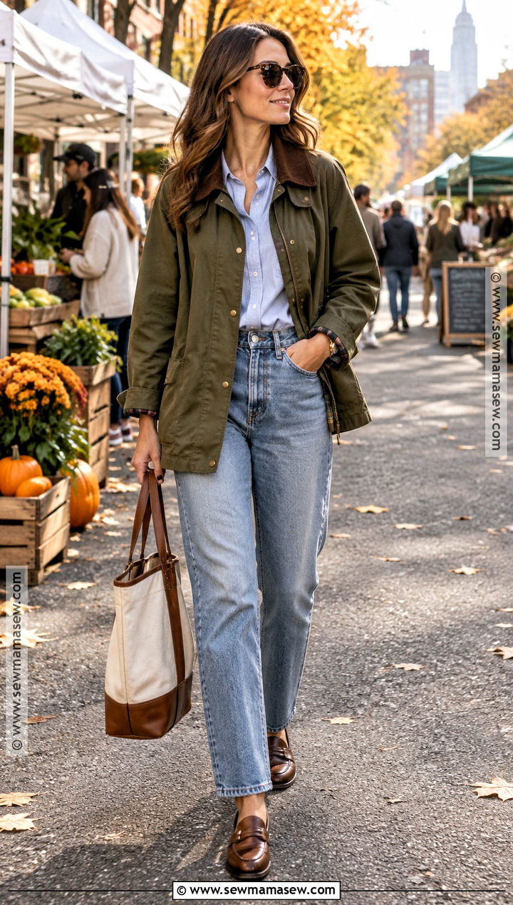 Barn Jacket With Oxford Shirt And Relaxed Jeans - 15 Weekend In New York City Outfits Fall