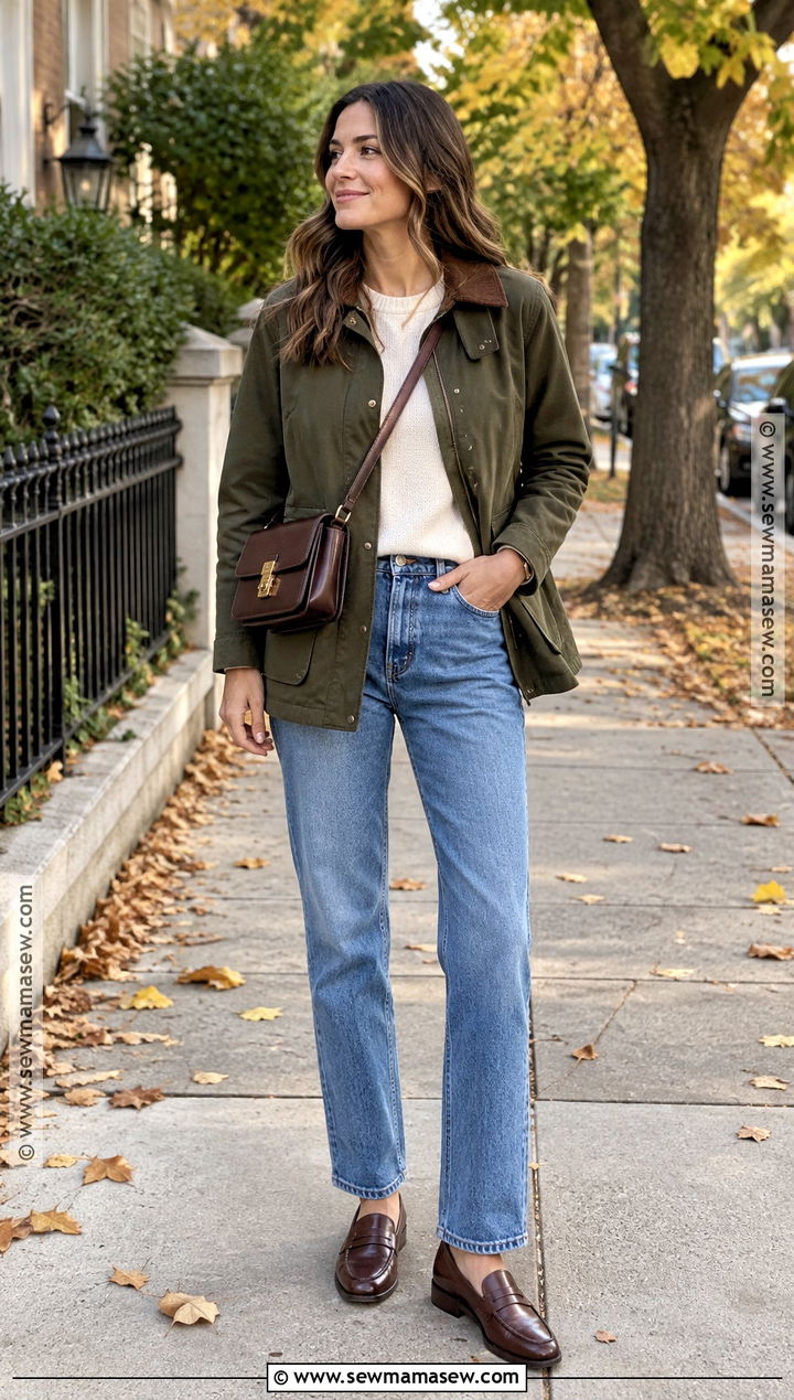 Barn Jacket With Straight Leg Jeans - 20 fall outfits with jackets