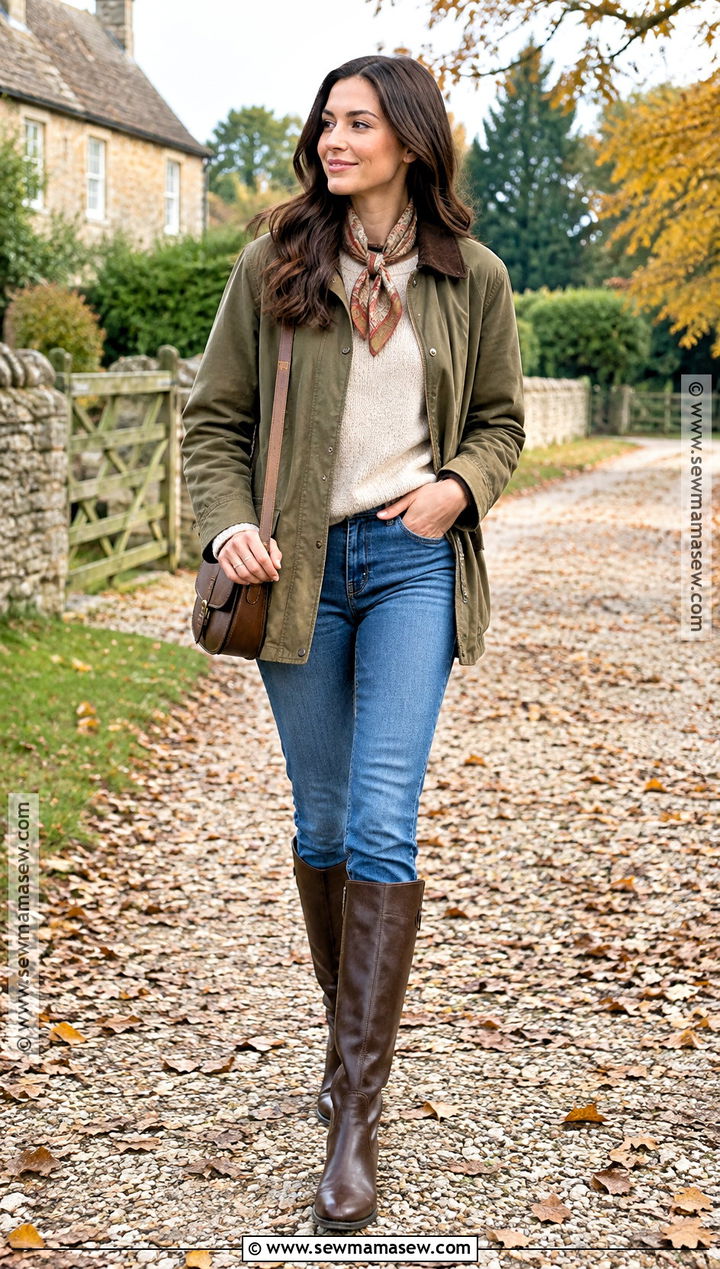 Barn Jacket With Sweater And Riding Boots - 15 autumn fashion wishlist ideas