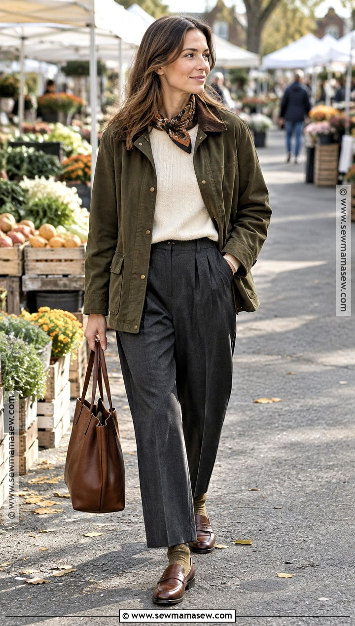 Barn Jacket With Sweater And Tailored Trousers - 15 fall fit inspo ideas 2026