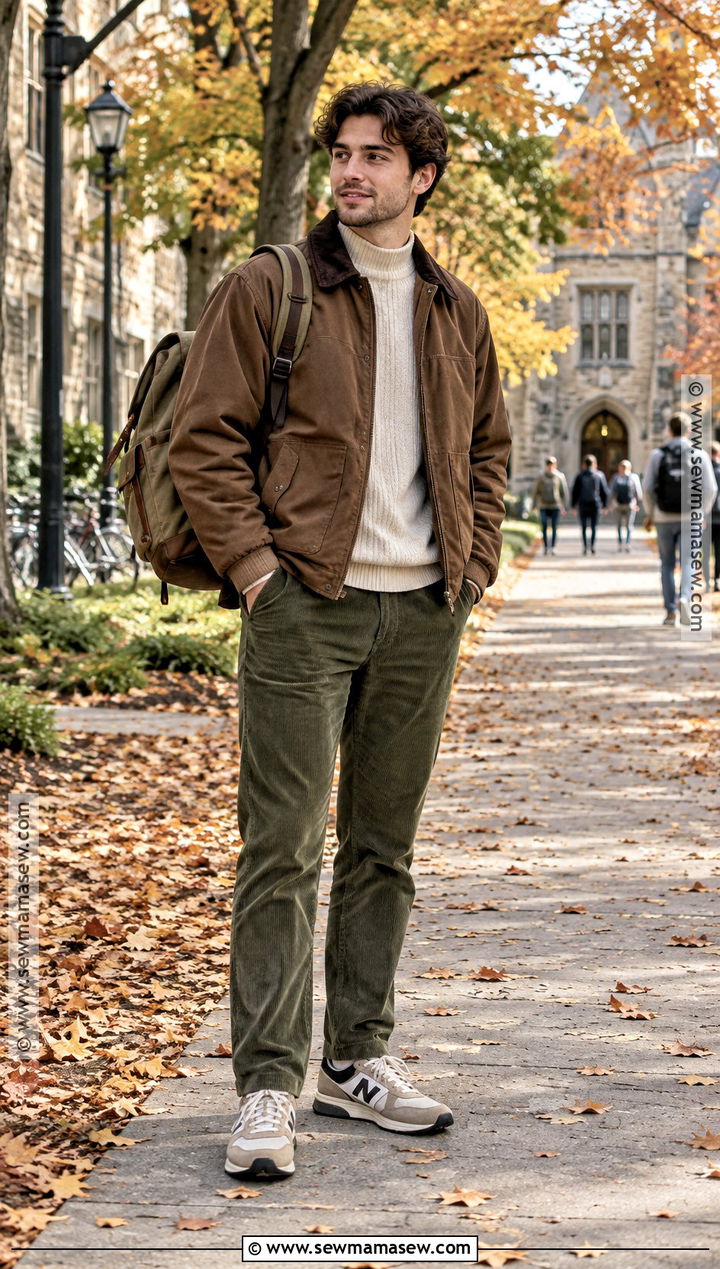 Barn Jacket With Turtleneck And Corduroy Pants - 15 back to school outfits grad school