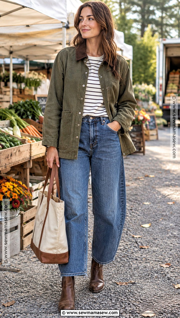 Barn Jacket and Barrel Jeans Autumn Outfit - 25 cute autumn outfits aesthetic