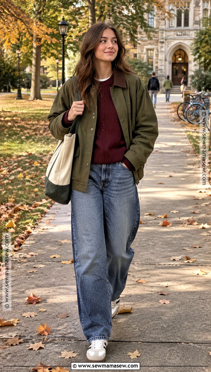Barn Jacket and Barrel Jeans School Outfit - 20 aesthetic fall outfits for school