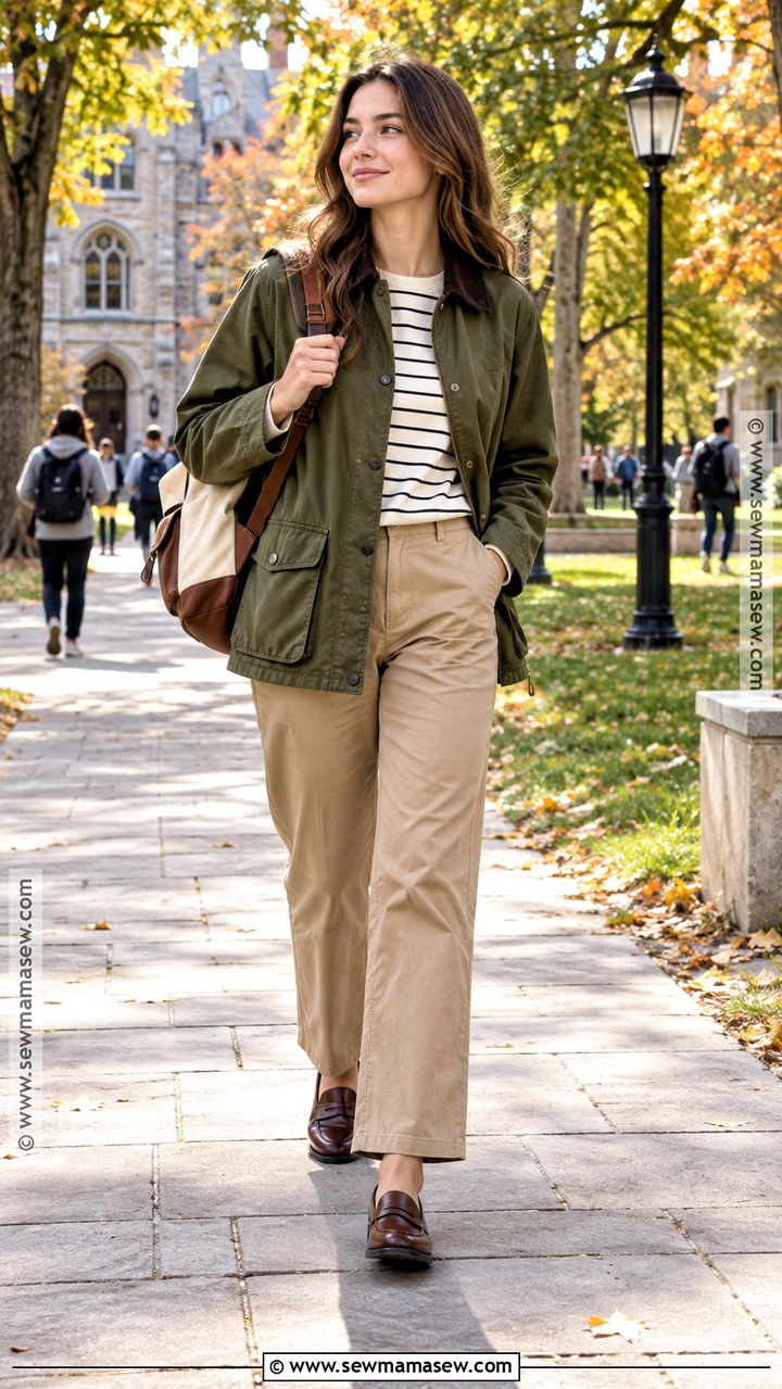 Barn Jacket and Chino Pants Outfit - 20 back to school outfits classy