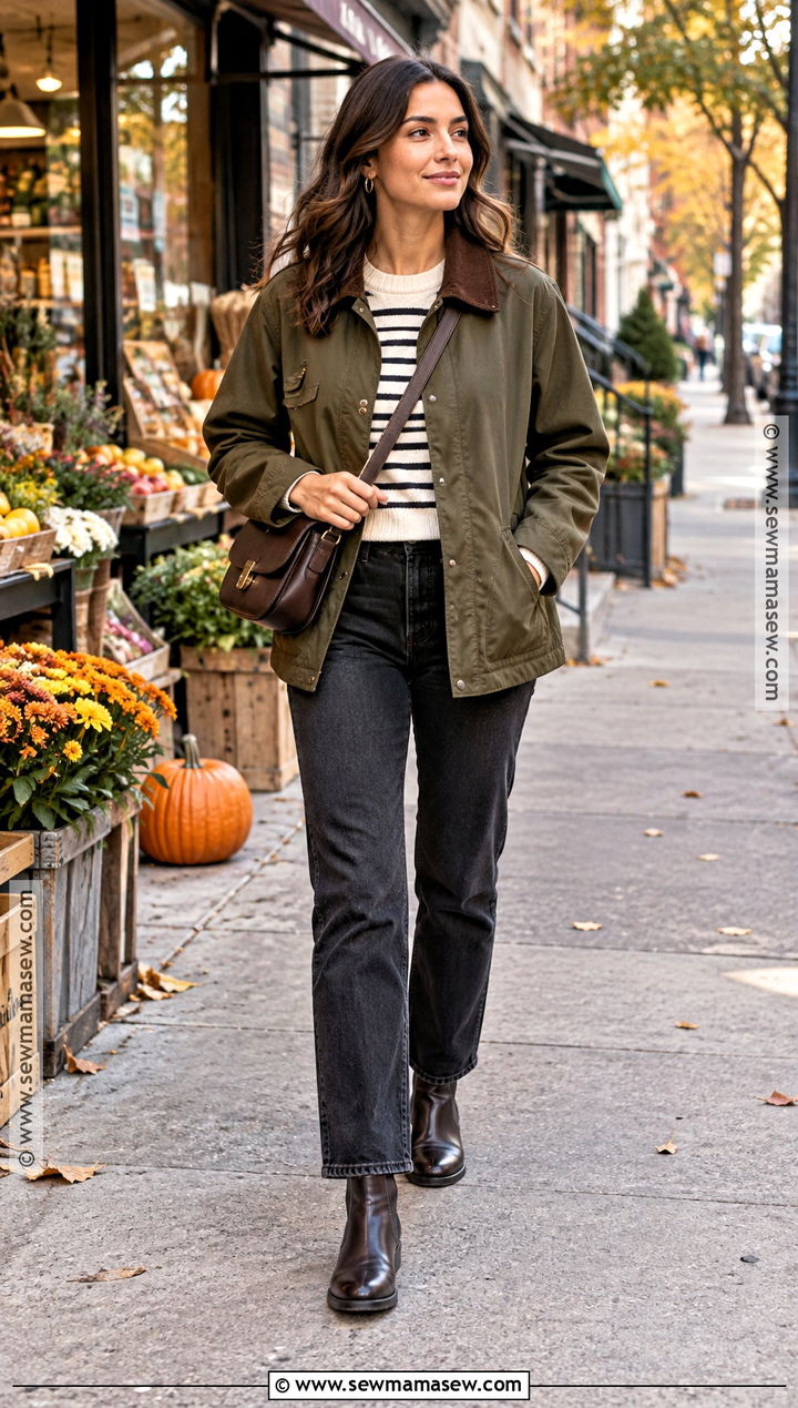 Barn Jacket and Dark Jeans City Outfit - 20 City Girl Fall Outfits