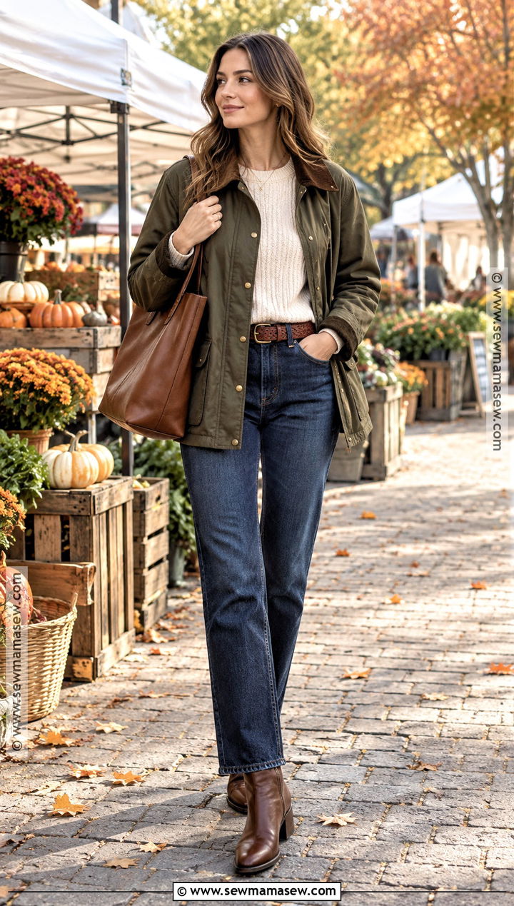 Barn Jacket and Dark Wash Jeans Fall Capsule Outfit - 15 Fall Capsule Wardrobe 2026 Casual Ideas