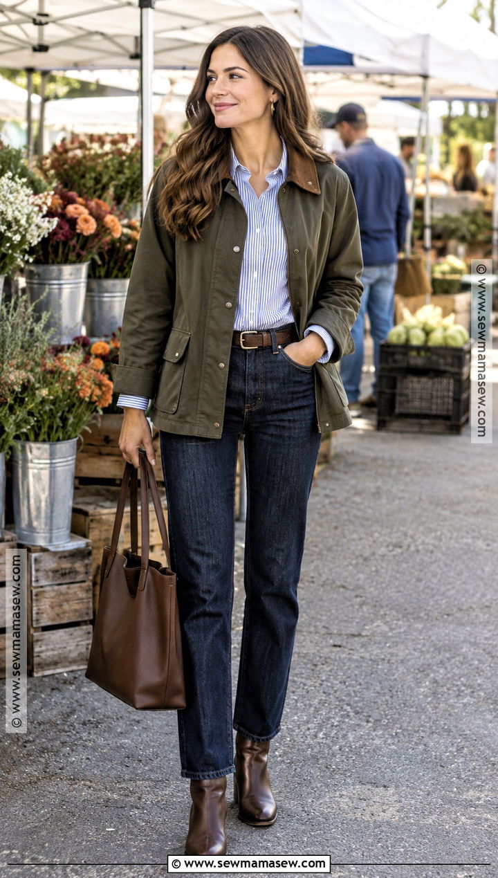 Barn Jacket and Dark Wash Jeans Fall Outfit - 20 fall it girl outfits