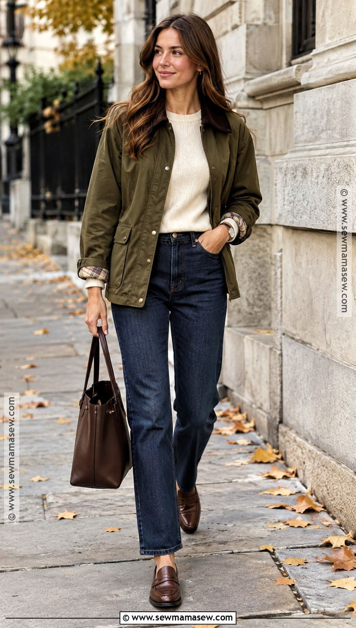 Barn Jacket and Dark Wash Jeans Fall Outfit - 15 Fashion Inspo Outfits Minimal Chic Fall