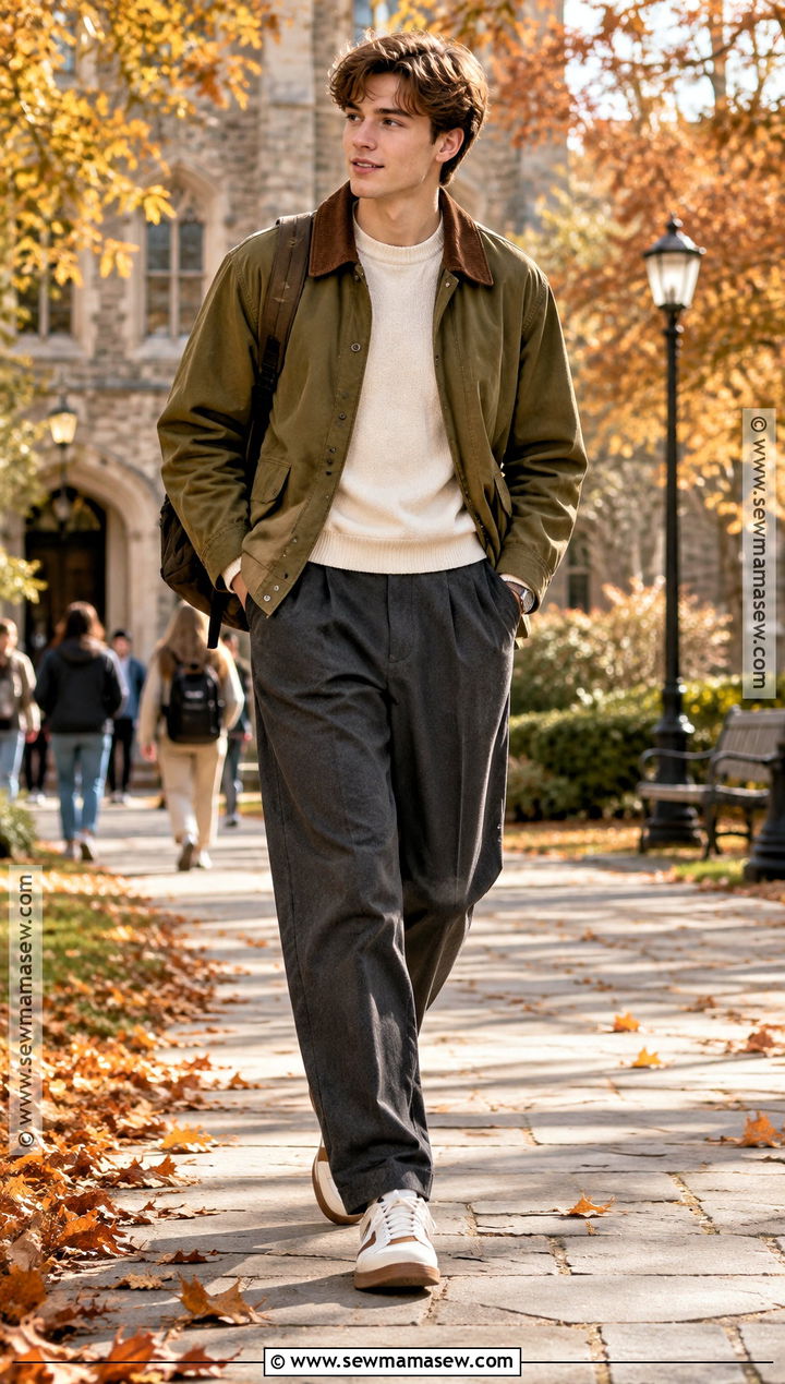 Barn Jacket and Pleated Trousers School Outfit - 20 Fall Inspo Outfits For School
