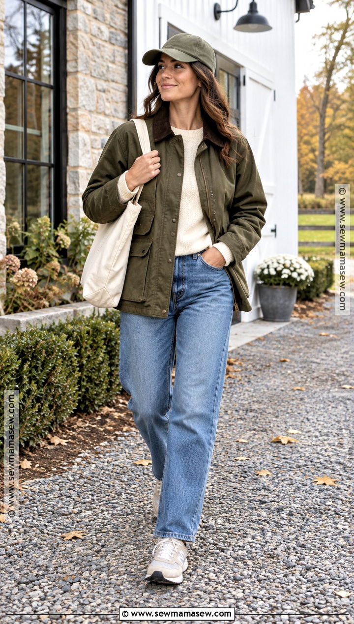 Barn Jacket and Relaxed Jeans Outfit - 15 fall winter capsule wardrobe ideas 2026