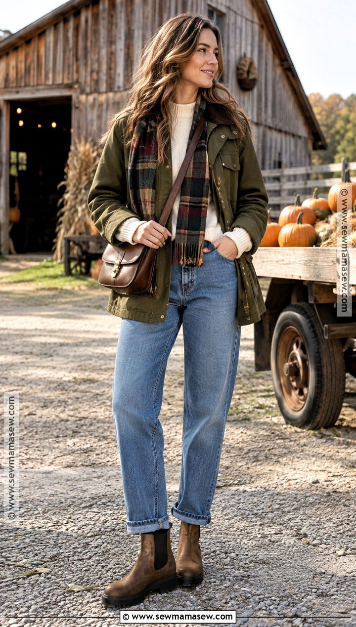 Barn Jacket and Relaxed Jeans Pumpkin Patch Outfit - 20 Pumpkin Patch Photoshoot Outfits