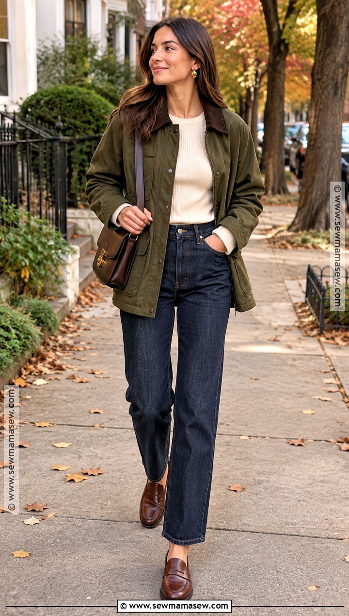 Barn Jacket and Straight Leg Jeans Fall Outfit - 25 cute fall clothes