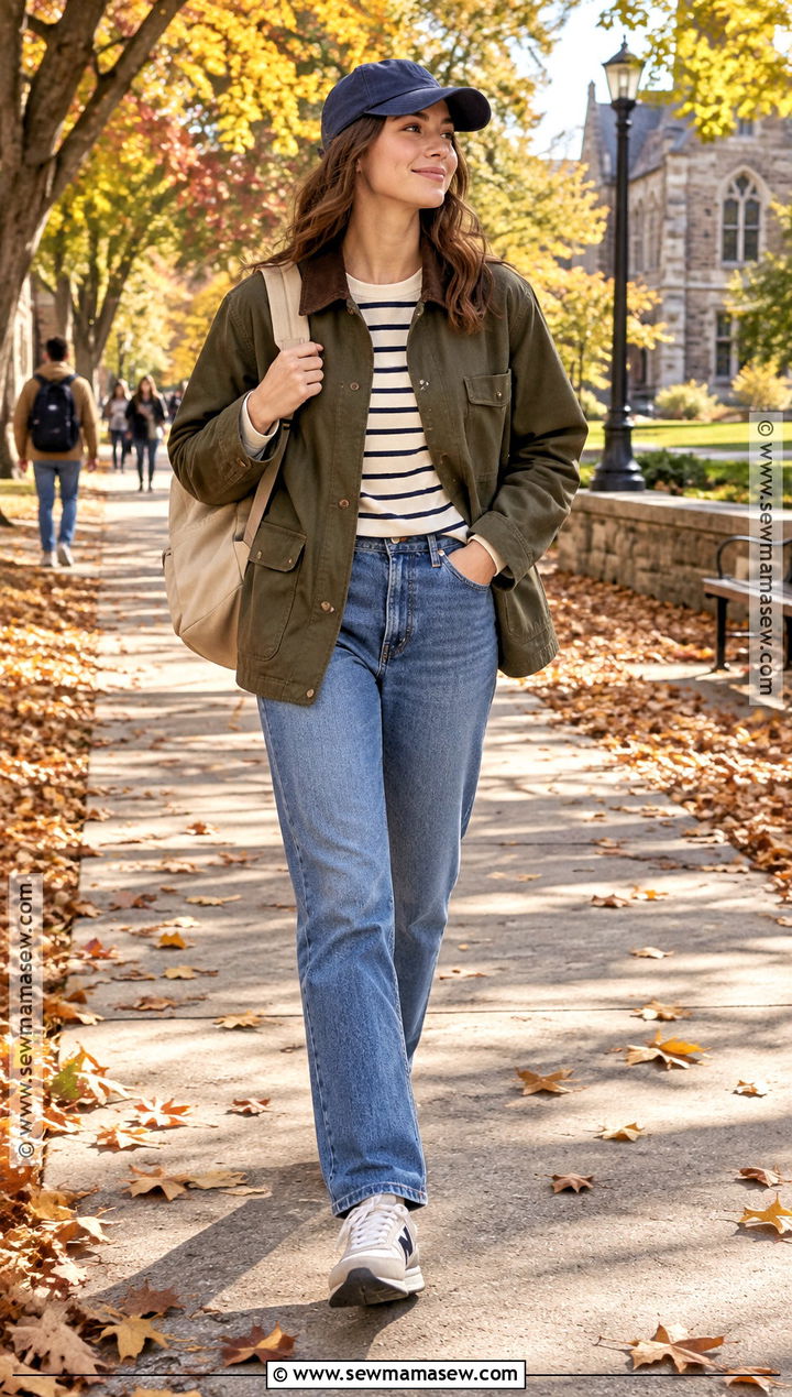 Barn Jacket and Straight Leg Jeans School Outfit - 25 outfits for school autumn