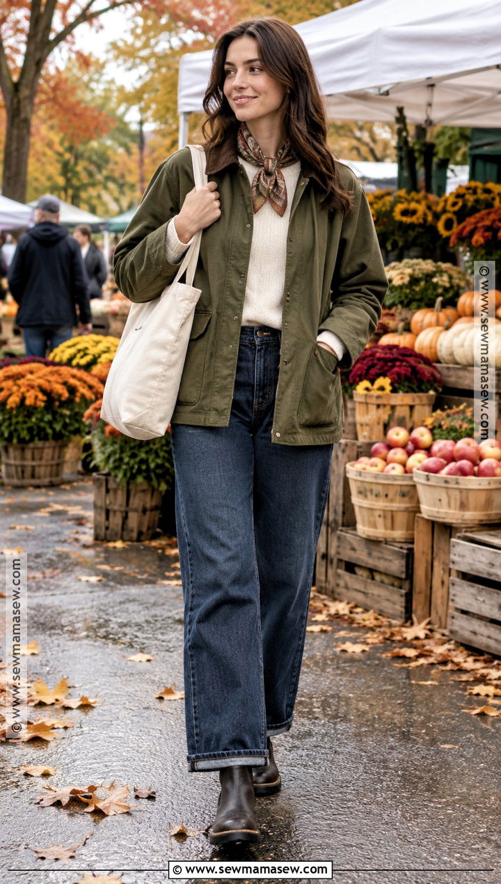 Barn Jacket and Sweater Jeans Fall Outfit - 20 fall warm outfits