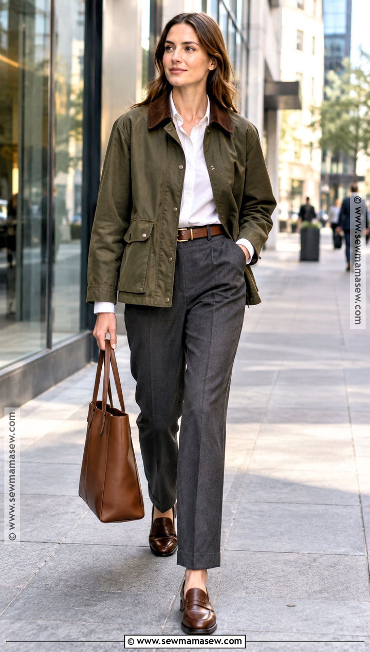 Barn Jacket and Tailored Pants Office Outfit - 15 fall 2026 fashion trends office