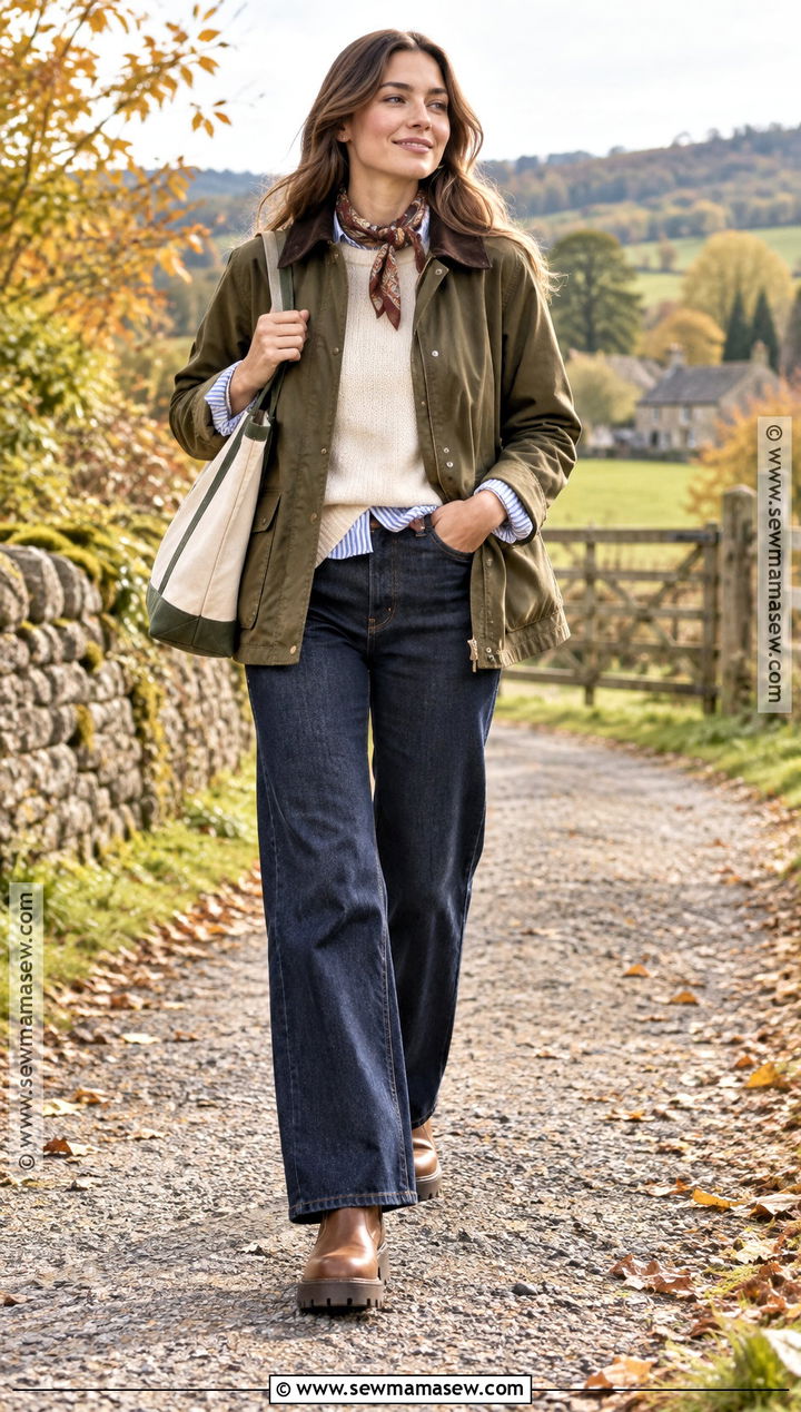 Barn Jacket and Wide Leg Jeans Autumn Outfit - 15 autumn outfit inspiration collage ideas