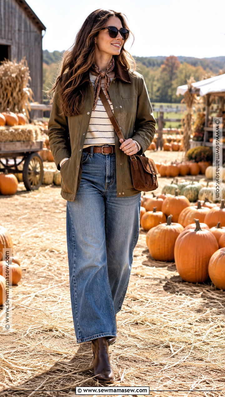 Barn Jacket and Wide Leg Jeans Pumpkin Patch Outfit - 20 pumpkin patch date outfit ideas