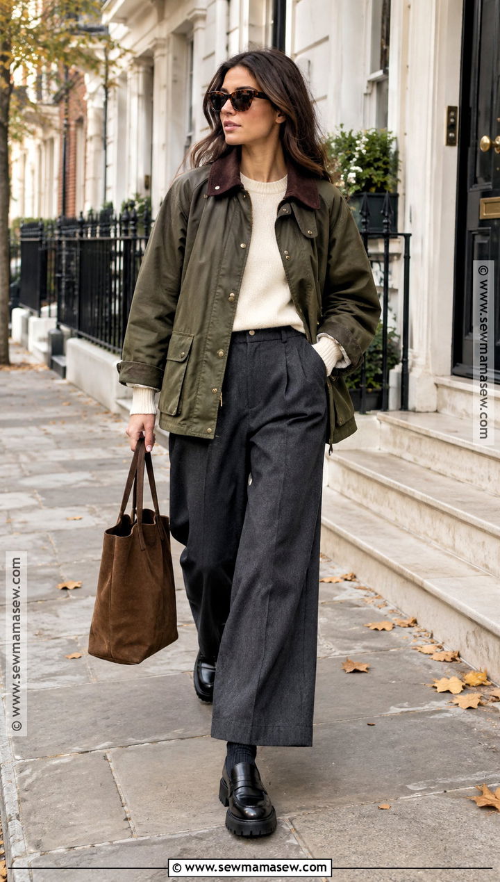 Barn Jacket and Wide Leg Trousers London Outfit - 15 London Outfits Fall 2026