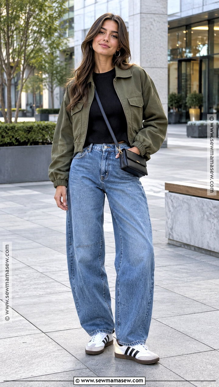 Barrel Jean Outfit With Fitted Knit Top - 20 Cute Fall Jean Outfits
