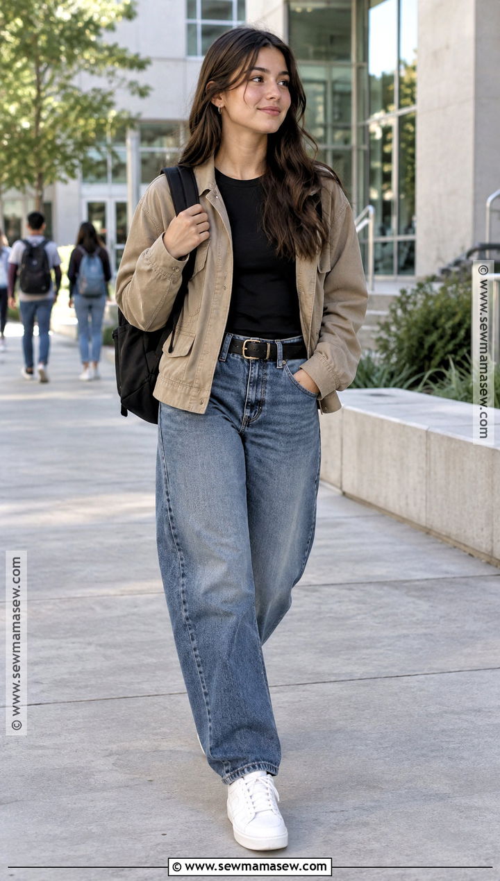 Barrel Jeans And Fitted Jacket Back To School Outfit - 15 back to school outfit list ideas