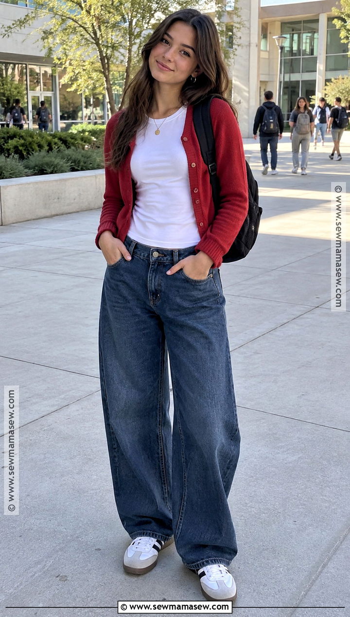 Barrel Jeans And Fitted Tee School Outfit - 20 back to school outfit ideas highschool