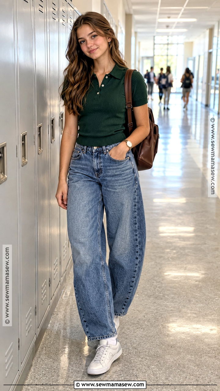 Barrel Jeans And Polo Shirt Outfit - 20 back to school outfits teen for girls