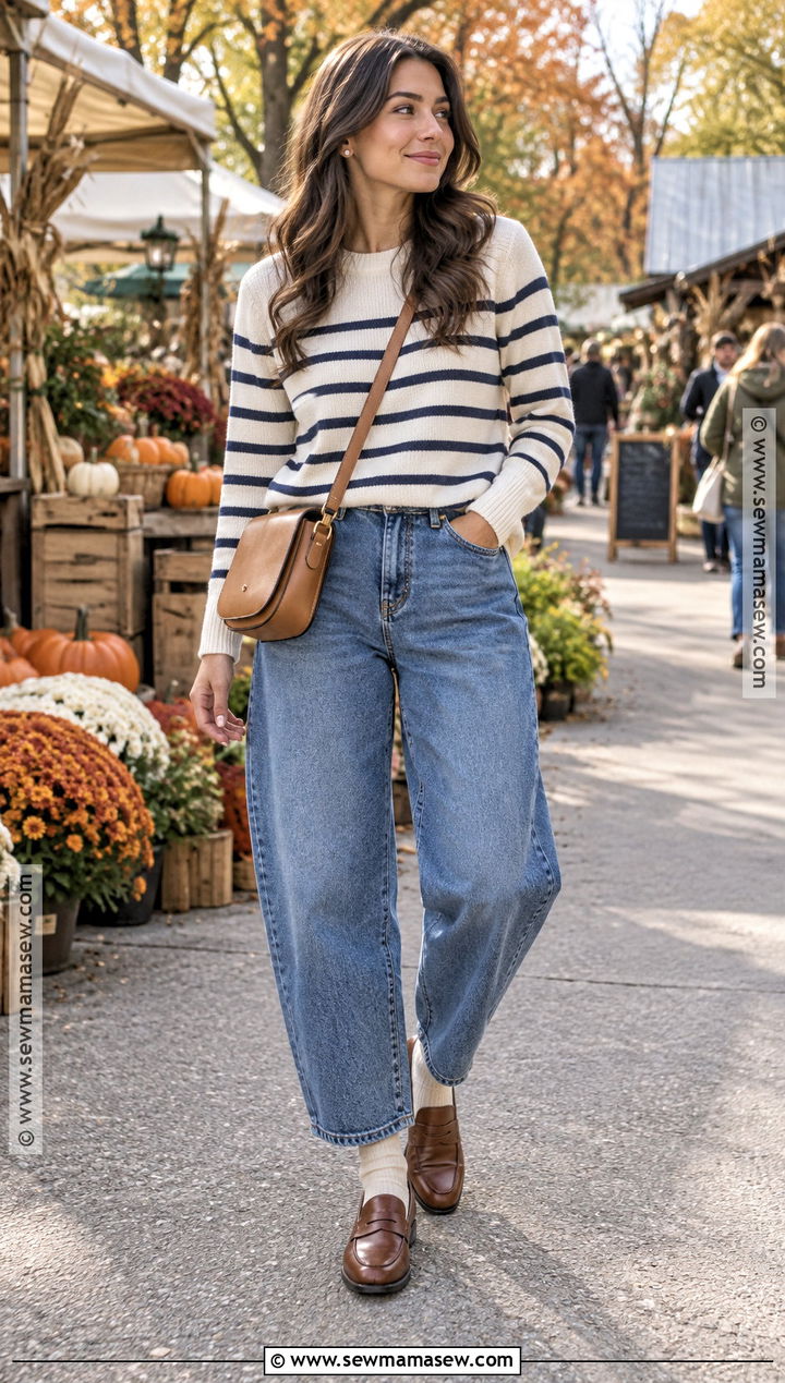 Barrel Jeans With A Striped Sweater - 20 barrel jeans fall outfit
