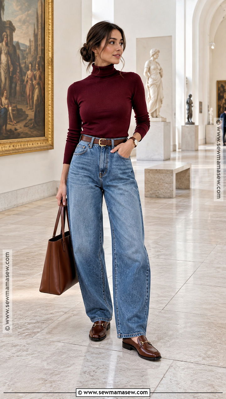 Barrel Jeans With A Turtleneck And Loafers - 20 barrel jeans fall outfit