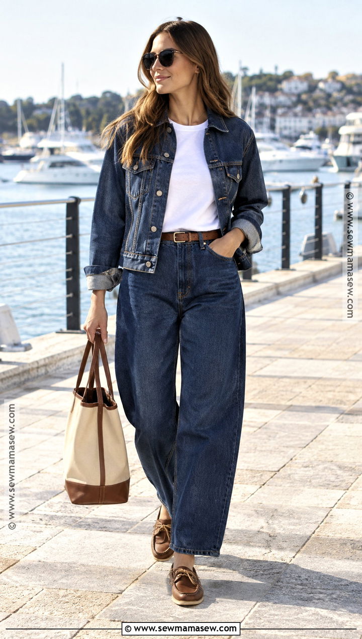 Barrel Jeans With Denim Jacket And Boat Shoes - 25 barrel jeans outfit fall
