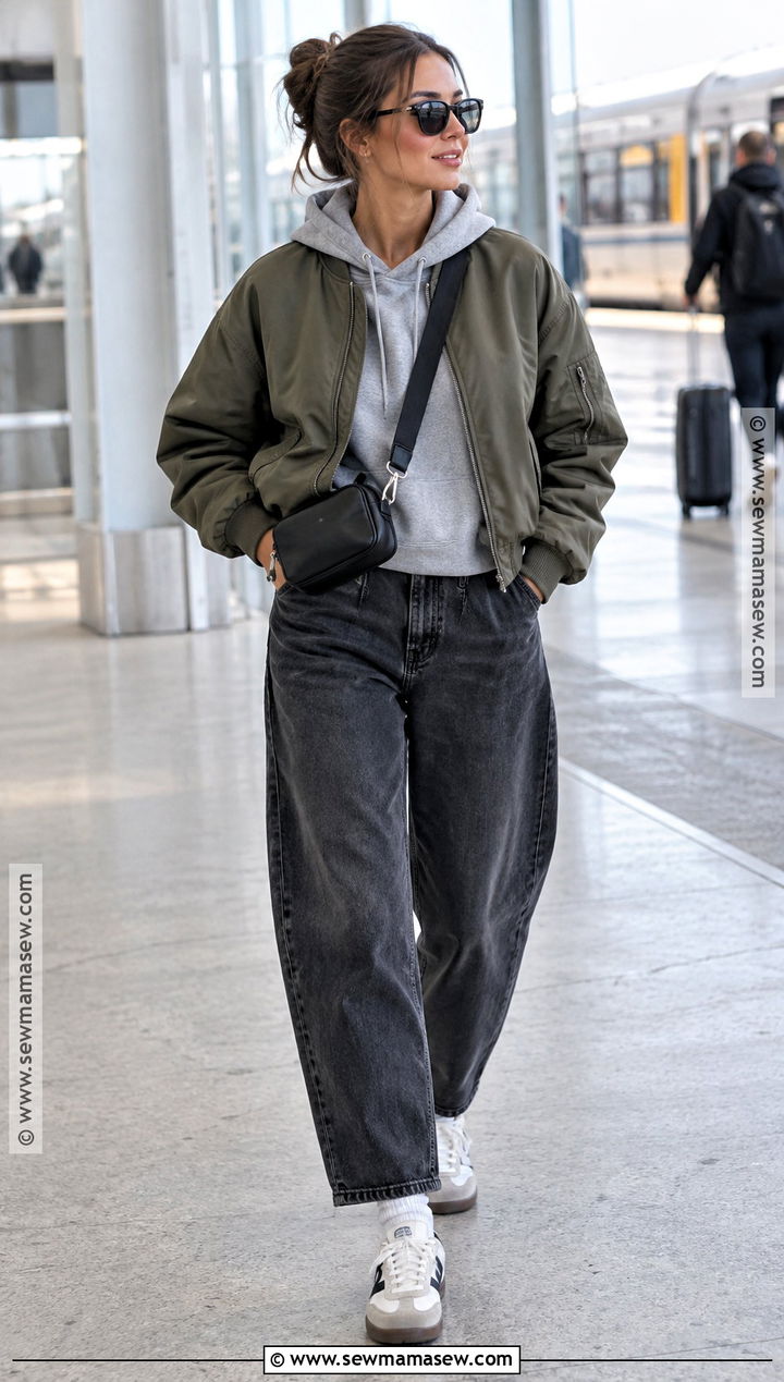 Barrel Jeans With Hoodie And Bomber Jacket - 20 Fall Barrel Jean Outfits