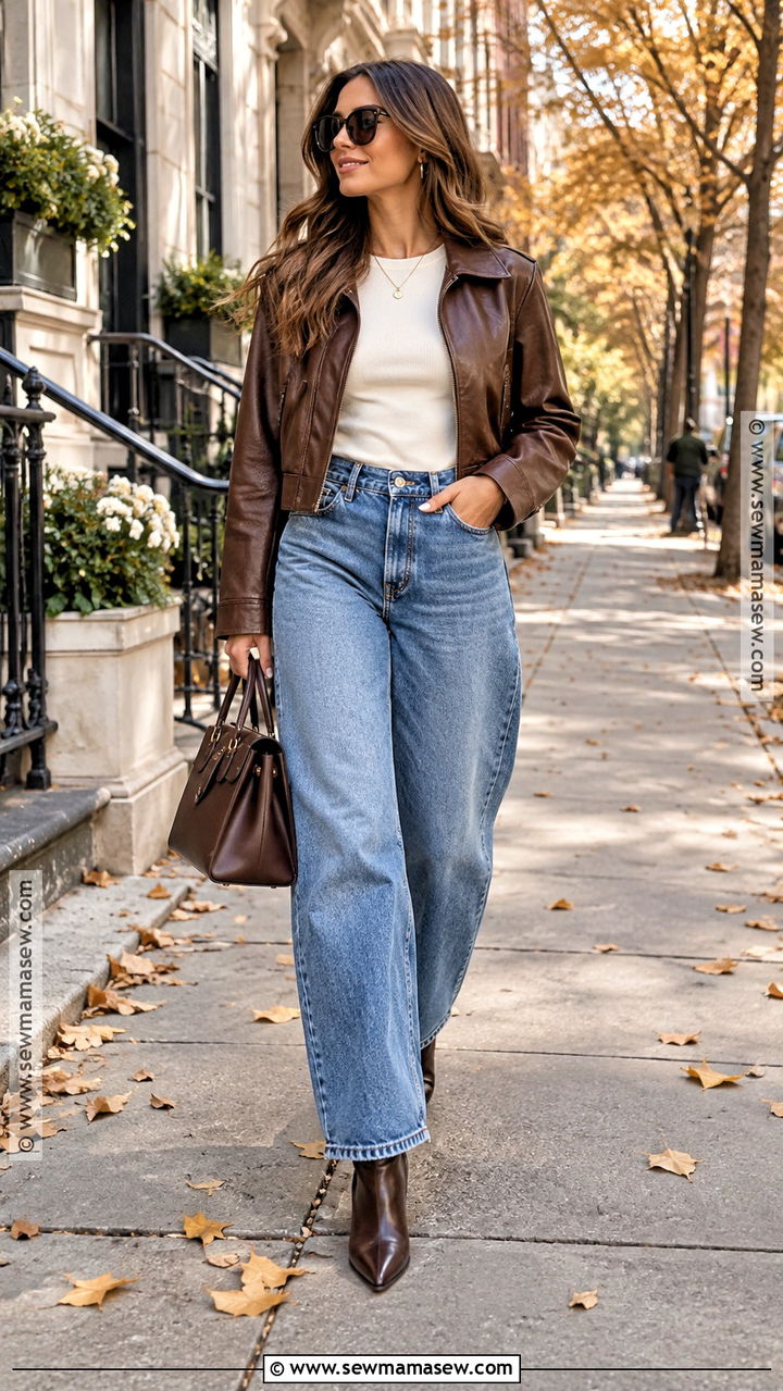 Barrel Jeans With Leather Jacket and Ankle Boots - 20 Style Barrel Jeans For Fall