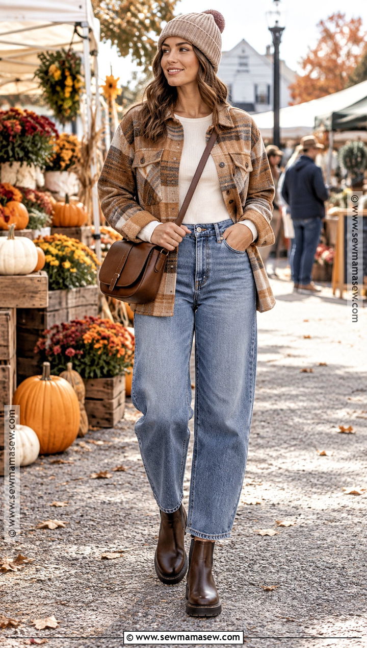 Barrel Jeans With Shacket And Chelsea Boots - 25 barrel jeans outfit fall