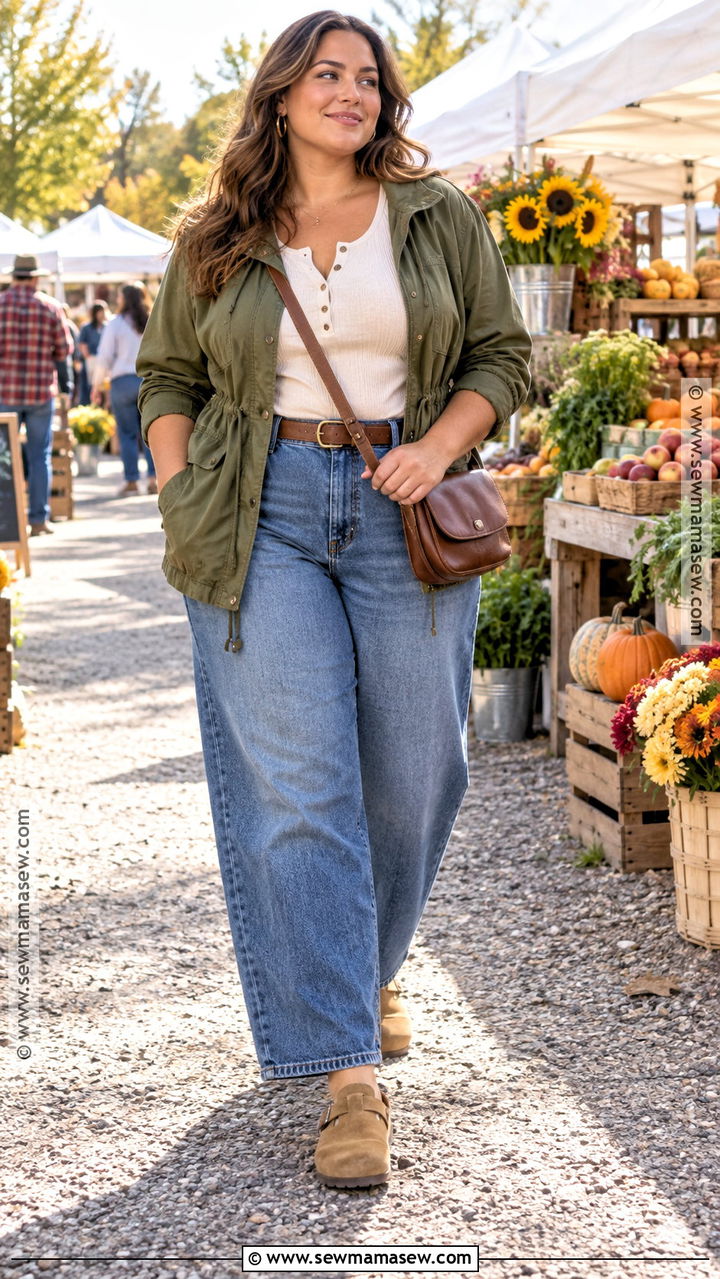 Barrel Jeans With Utility Jacket and Clogs - 20 Style Barrel Jeans For Fall